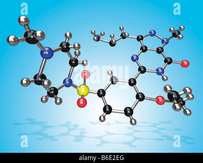 Viagra. Molekülmodell von der Droge Sildenafilcitrat unter den Marken Viagra und Revatio vermarktet. Stockfoto