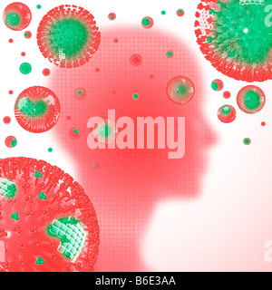 Grippe-Virus verbreiten auf menschliche silhouette Stockfoto