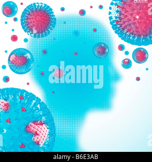 Grippe-Virus verbreiten auf menschliche silhouette Stockfoto