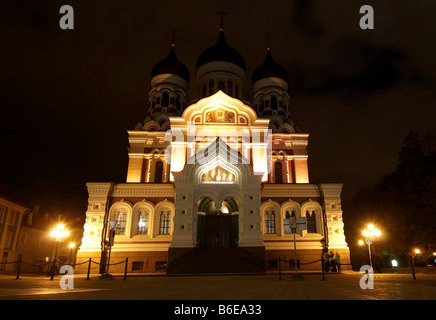 Alexander Newski Kathedrale Russisch-Orthodoxen bei Nacht Tallinn Estland Stockfoto