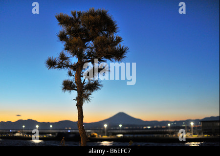 Sonnenuntergang hinter dem Mount Fuji, Enoshima JP Stockfoto