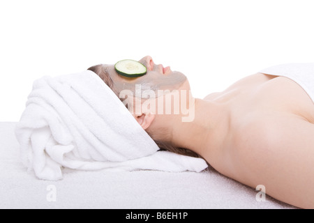 Entspannte Frau während einer Beauty-Behandlung Stockfoto