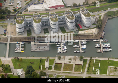 Luftaufnahme, Innenhafen und Fiveboats, Duisburg, Ruhrgebiet, Nordrhein-Westfalen, Deutschland, Europa Stockfoto