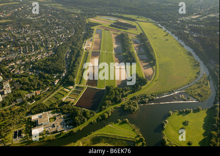 Luftbild, Wasserwerk Essen, Wasserfilter, Ruhr, Ueberruhr mit Ueberruhr-Insel, Essen, Ruhr Gebiet, North Rhine-Westphalia Stockfoto