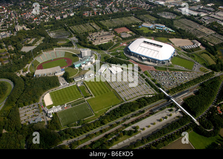 Luftaufnahme, Medicos. AufSchalke Reha, Arena Auf Schalke, Schalke Arena, ehemalige Park Stadium, Gelsenkirchen, Ruhrgebiet, North R Stockfoto