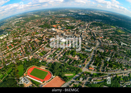 Luftaufnahme, totale, fisheye Schuss, Innenstadt, Bottrop, Ruhrgebiet, Nordrhein-Westfalen, Deutschland, Europa Stockfoto