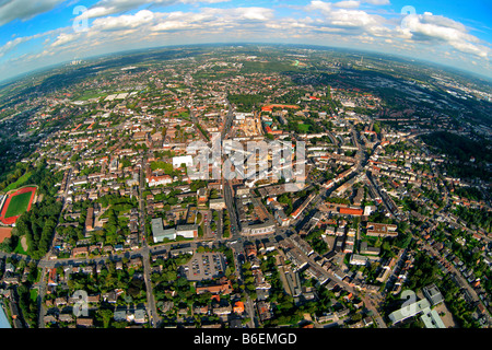 Luftaufnahme, totale, fisheye Schuss, Innenstadt, Bottrop, Ruhrgebiet, Nordrhein-Westfalen, Deutschland, Europa Stockfoto