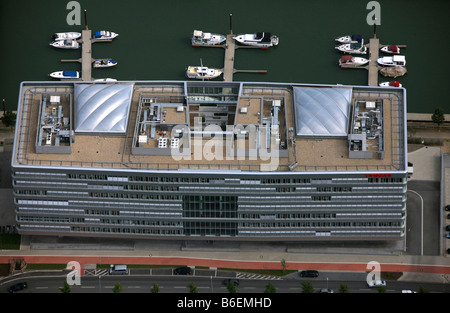 Luftaufnahme, eingehende Hafen, Alltours, Holz-Hafen, Hitachi, Duisburg, Nordrhein-Westfalen, Deutschland, Europa Stockfoto