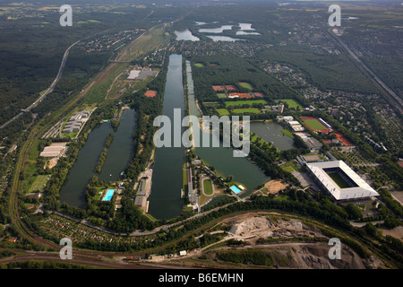 Luftaufnahme, Regattastrecke, parallelen Kanal, Wedau, Duisburg, Ruhrgebiet, Nordrhein-Westfalen, Deutschland, Europa Stockfoto