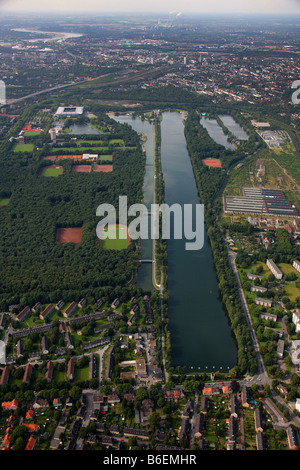 Luftaufnahme, Regattastrecke, parallelen Kanal, Wedau, Duisburg, Ruhrgebiet, Nordrhein-Westfalen, Deutschland, Europa Stockfoto