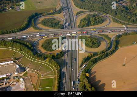 Luftaufnahme, Autobahnkreuz, A40, A1, Unna, Ruhrgebiet, Nordrhein-Westfalen, Deutschland, Europa Stockfoto