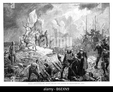 Robert Bruce Adressierung seine Truppen vor der Schlacht von Bannockburn 1314 19. Jahrhundert Gravur Stockfoto