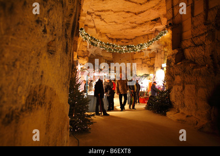 Weihnachtsmarkt in Stadt Höhle, Valkenburg, Niederlande, Europa Stockfoto