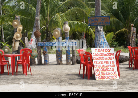 Strand-Restaurant-Menü in Brasilien Stockfoto