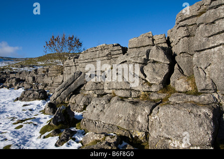 Malham Cove Winter Schnee Yorkshire Dales National Park England uk gb Stockfoto