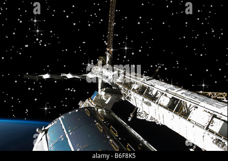 NASA-Ansicht der International Space Station (ISS) fliegen über der Erde Stockfoto