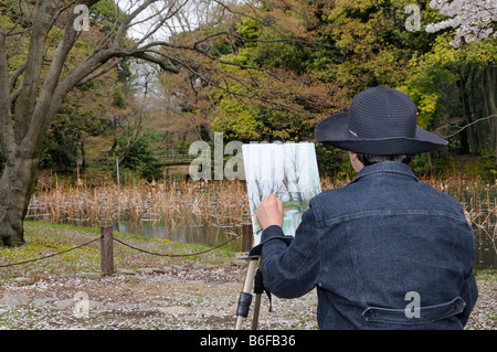 Japanische Hobbymaler im Botanischen Garten in Kyoto, Japan, Asien Stockfoto