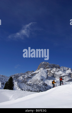 Schneeschuhwanderer auf der Wiese Zwischensprint, hinten die Hohe Gaisl Berg, hoch Pustertal oder Alto Pustertal, Bozen-Bozen Stockfoto