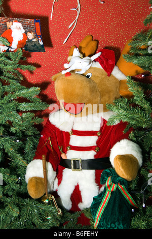UK Cheshire Chester Zoo Frost Fair Weihnachtsmann Rudolph das rote gerochene Ren in Grotte Stockfoto