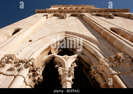 Detail, Kirchturm der St.-Laurentius-Kathedrale, Sveti Lovro, Trogir, Kroatien, Europa Stockfoto