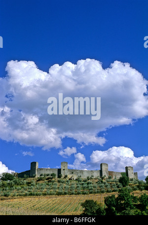 Mittelalterliche Stadtmauer, Monteriggioni, Provinz Siena, Toskana, Italien, Europa Stockfoto