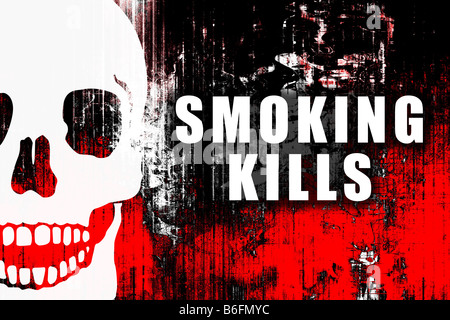 Rauchen tötet Text Warnschild am abstrakt Stockfoto