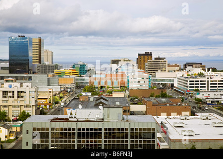 Skyline von Downtown Anchorage, Alaska USA Stockfoto