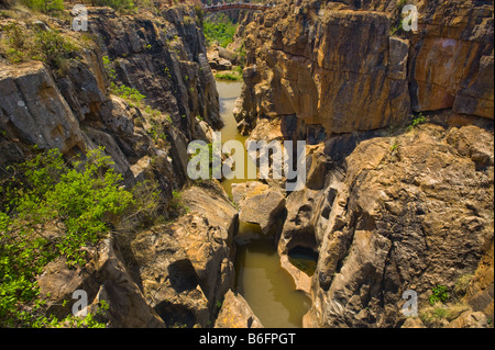 BLYDE RIVER CANYON South-Africa Südafrika Landschaft Bourkes Schlaglöcher rauen Stein Felsen Flechten Tourismus Tourismus Tourist möbli Stockfoto