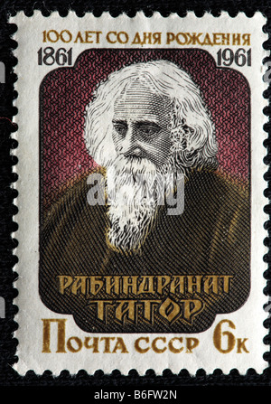 Rabindranath Tagore, bengalischer Dichter (1861-1941), Briefmarke, UdSSR, 1961 Stockfoto