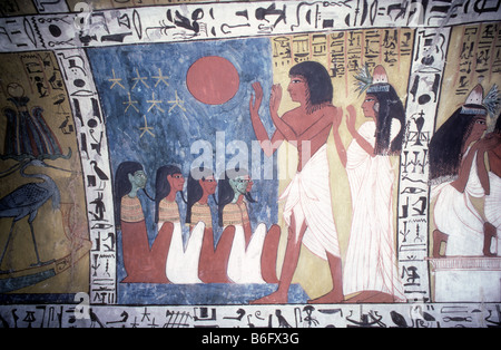 Gemälde im Grab des Sennedjem in der Arbeitnehmer Dorf Deir el Medina Ägypten Afrika 19. Dynastie Herrschaft von Ramses II 1290 1224 BC Stockfoto