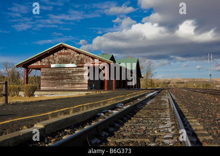 Gletscherpark Train Depot, Glacier National Park, East Glacier, Montana Stockfoto