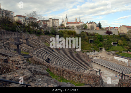Das Gallo Roman Open-Air Theater bekannt als das Odeon auf Fourvière Hügel in der Altstadt von Lyon ist Frankreich. Stockfoto