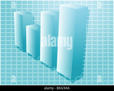 Drei d Balkendiagramm finanzielle Diagramm Abbildung über Quadratgitter Stockfoto