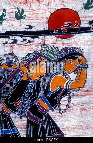 Riegel - gefärbte Baumwolle Batik, Kabelbinder Batik gefärbt, Baumwolle Batik, Chinesisch Batik, Textilien, auf Verkauf, Verkauf, Verkäufer, Stadt Dali, Yunnan, China, Asien Stockfoto