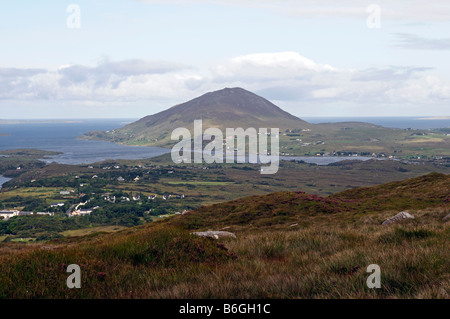 Connemara National Park Blick tully Berg Ballynakill Hafen von oben der Diamond Mountain Galway westlich von Irland Atlantik Stockfoto