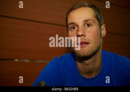 Tom Boonen von Quick Step Cycling im interview Stockfoto