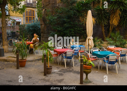 Café-Terrassen in La Ribera Viertel von Barcelona Spanien Europa Stockfoto