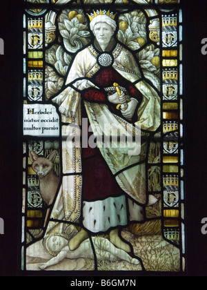 St. Peter's Cathedral, Lancaster, Großbritannien. Ein Buntglasfenster, das König Herodes zeigt (hergestellt von Shrigley and Hunt, c1900) Stockfoto