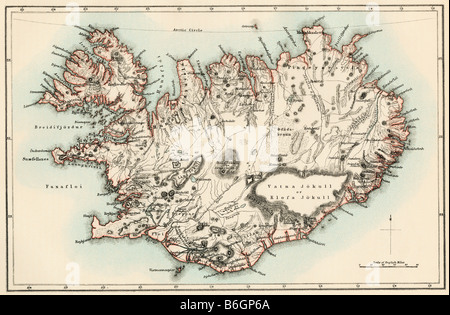 Karte von Island 1870. Farblithographie Stockfoto