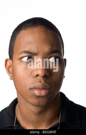 Erschrocken junger Mann schielte Stockfoto