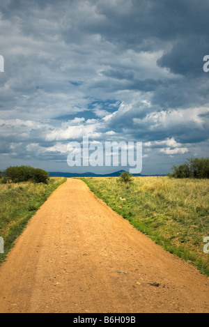 Landschaft Straße grüner Rasen und blauer Himmel Stockfoto