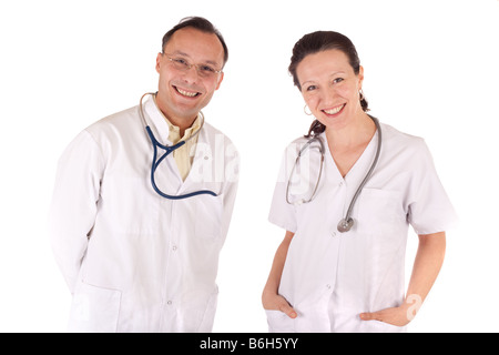 Arzt und Assistent Porträt auf weißem Hintergrund Stockfoto