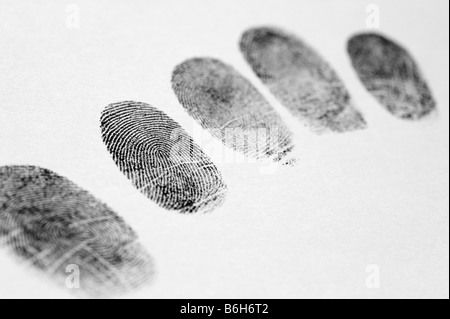 Fingerabdrücke mit einem weißen Hintergrund und geringe Schärfentiefe Stockfoto
