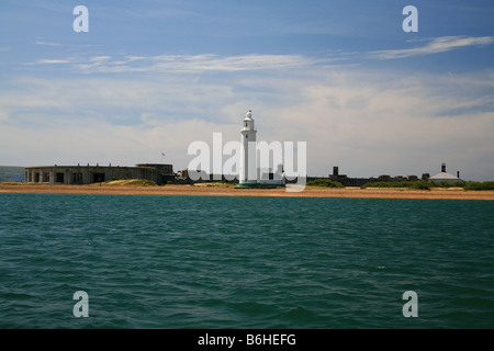 Hurst Point Lighthouse und Hurst Castle Festung am Eingang zum The Solent Hampshire England UK Stockfoto