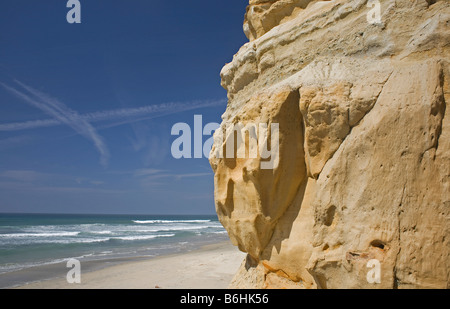 Kalifornien - verwitterte und erodierte Sandstein am Rande des Pazifischen Ozeans in der Nähe von Flat Rock in Torrey Pines State Reserve. Stockfoto