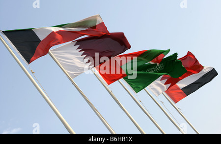 QAT, Qatar: die Nationalflaggen der 6 GCC-Mitgliedstaaten. Stockfoto