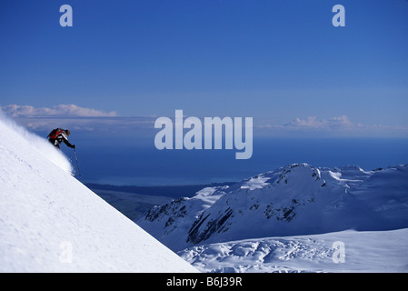 Weiblich, Skifahren auf Franz Joseph Gletscher, Neuseeland. Stockfoto
