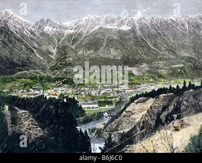 Innsbruck Österreich in den Tiroler Alpen 1800. Hand - farbige Holzschnitt Stockfoto