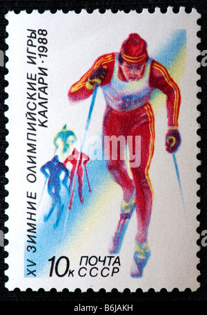 XV Olympische Winter-Spiele (Calgary 1988), Briefmarke, UdSSR, 1988 Stockfoto