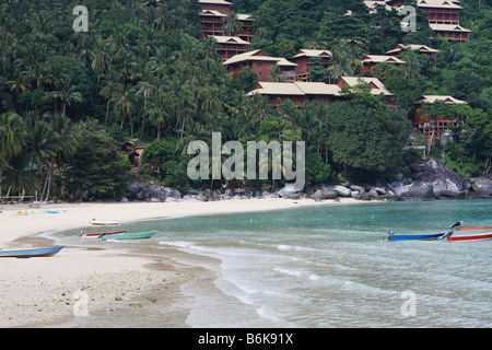 Schnellboote auf Kampung Sabang Beach, Pulau Tioman, Malaysia Stockfoto